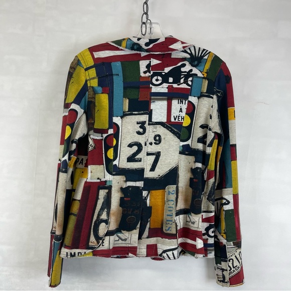 Aventures des Toiles Art Print Blazer Jacket Women’s 40 US 8 Multicolor Abstract - Picture 12 of 14